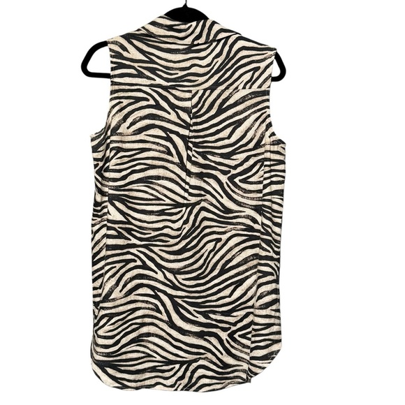 Joie Linen Blend Zebra Animal Print Sleeveless Button Front Shirt Size Small - Picture 5 of 9